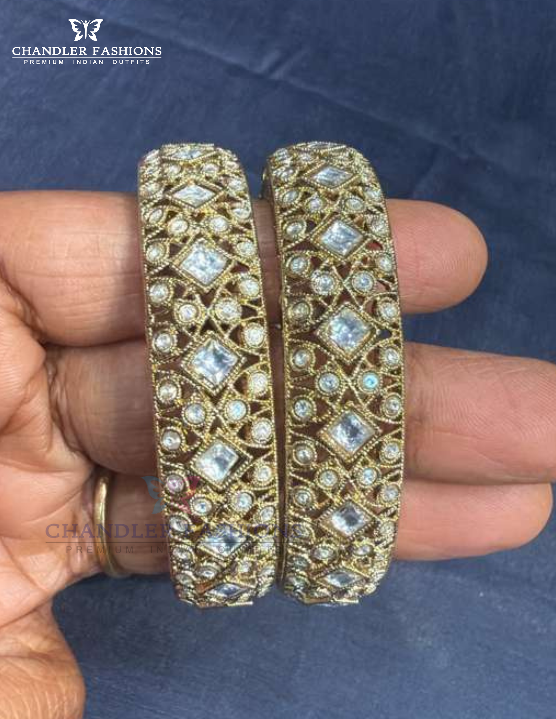 Alluring White Color Stones Antique Gold Bangles Near Me