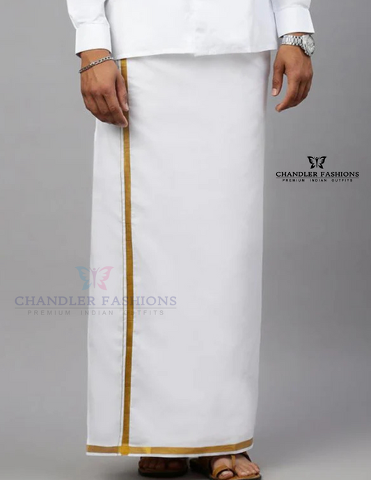 Elegant White Cotton Ready-to-Wear Dhoti with Pocket for Men