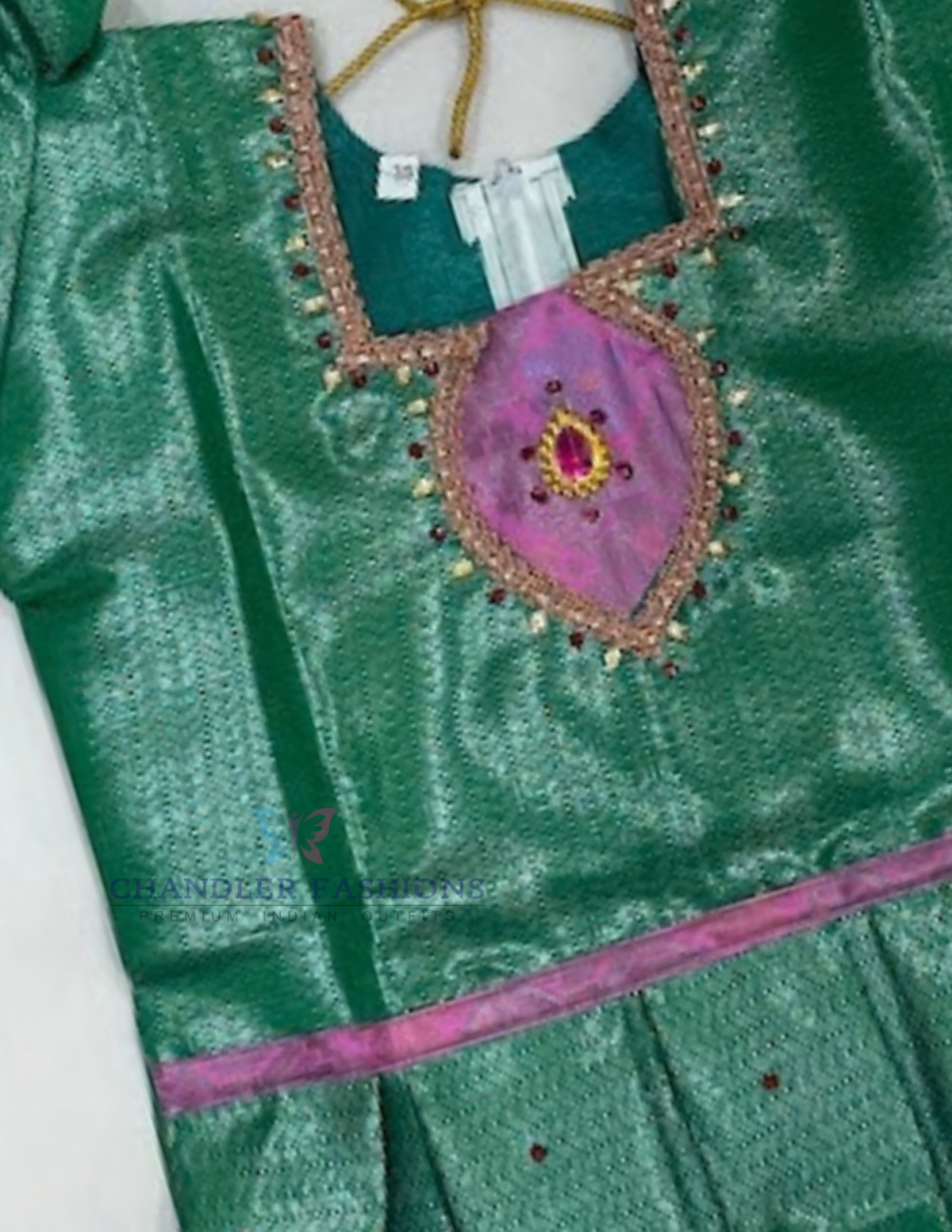 Green And Pink Color Art Silk Langa Set In Yuma