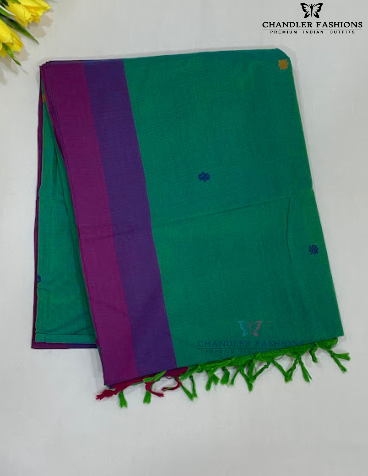 Stunning Green Color Cotton Saree Thread Work For Women