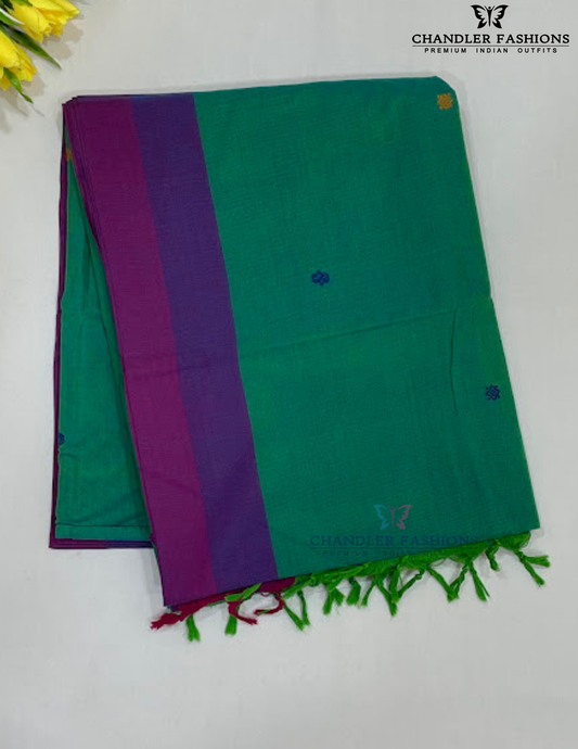 Stunning Green Color Cotton Saree Thread Work For Women