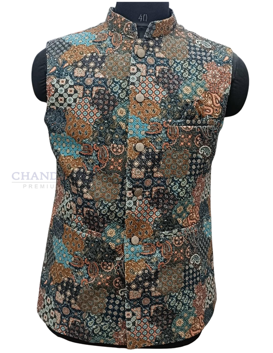 Fabulous Multicolor Silk With Self Design Men's Jacket