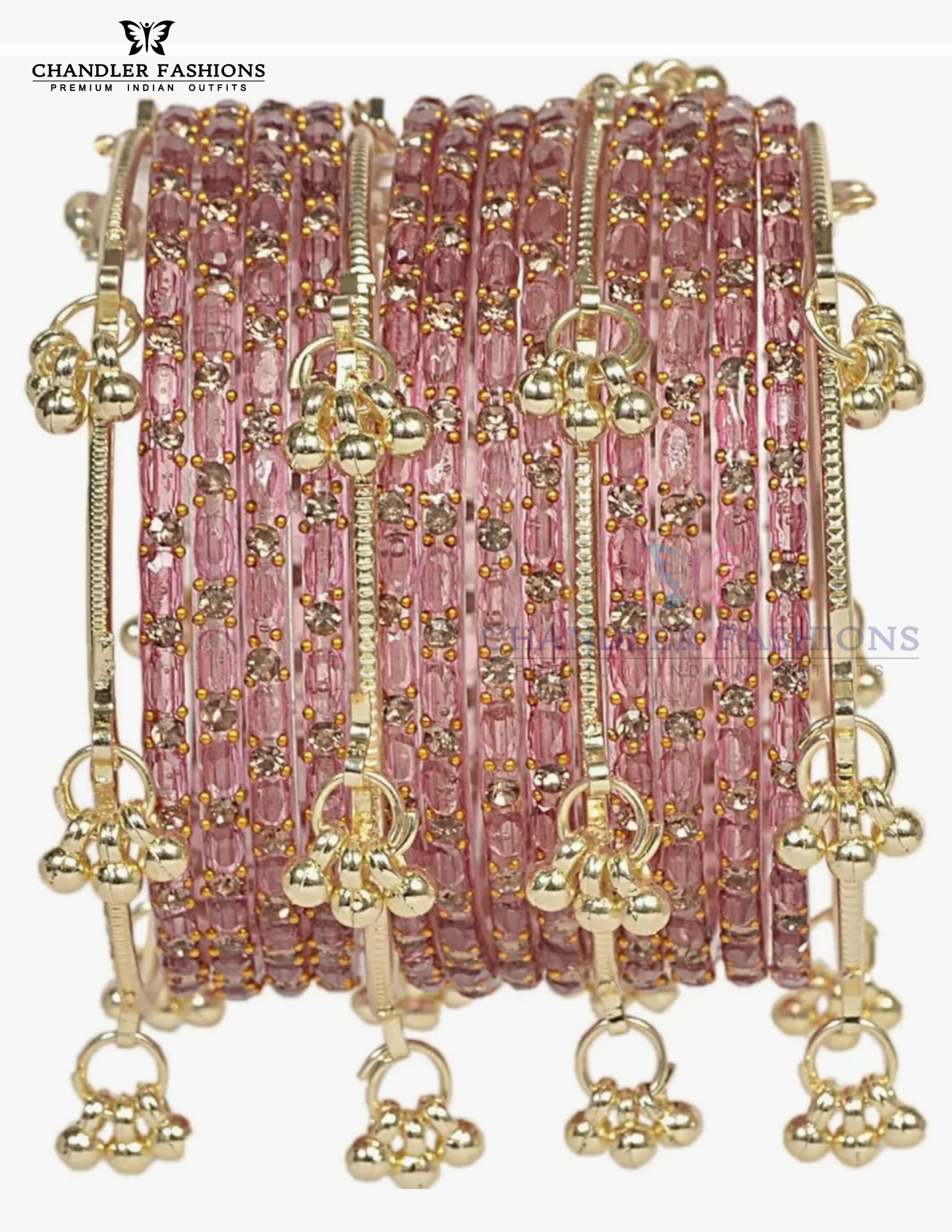 Beautiful Pink Color Raindrop Glass Bangles With Stone And Gold Finishing
