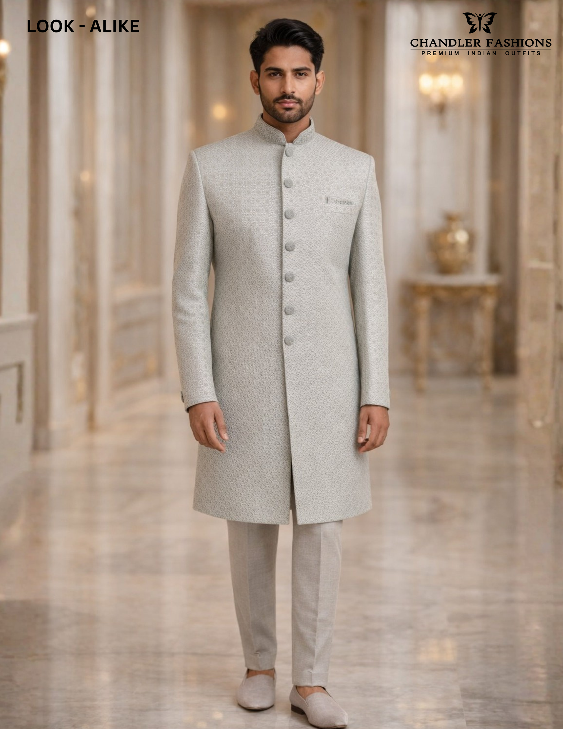 Gorgeous Gray Color Silk With Hand Embroidery Work Sherwani Suits For Men - PREMIUM QUALITY