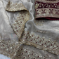 Amazing Cream Color Soft Space Silk With Sequins And Zari Embroidery Work Saree For Women