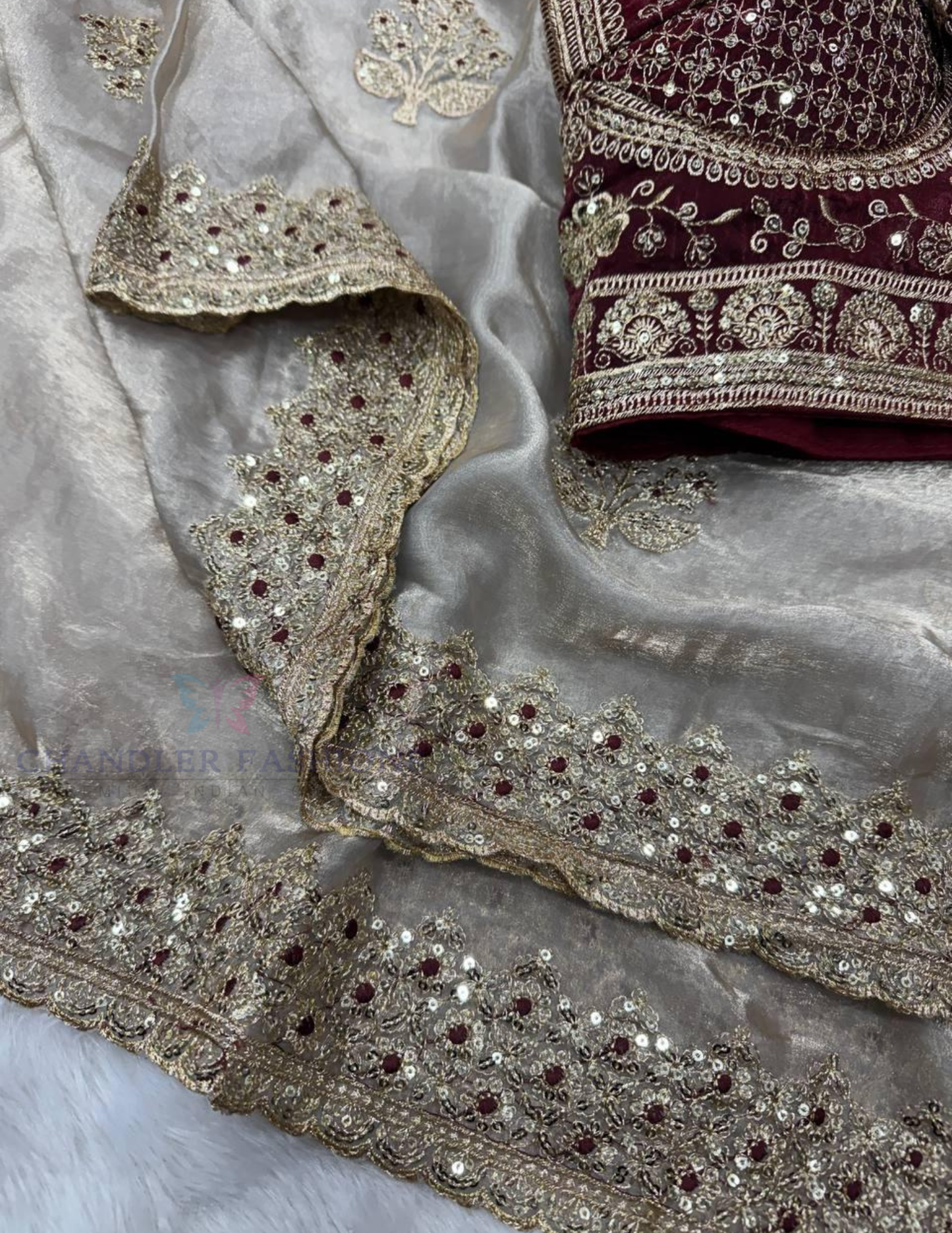 Amazing Cream Color Soft Space Silk With Sequins And Zari Embroidery Work Saree For Women