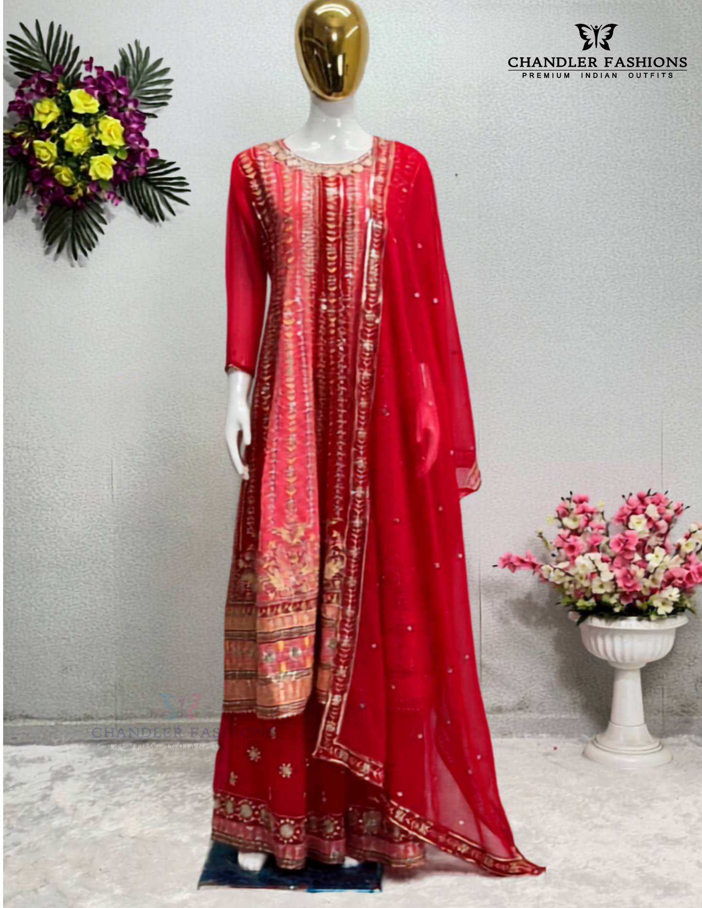 Red Color With Georgette Embroidery And Sequins Work In USA