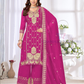 Gorgeous Rani Pink Color Chinon With Embroidery And Sequins Work Palazzo Suits With Dupatta
