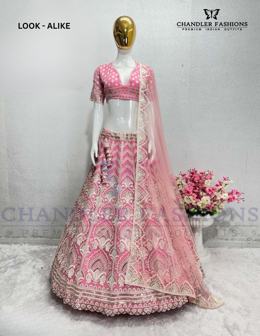 Appealing Light Pink Color Heavy Soft Net With Embroidery And Sequins Work Lehenga Choli  For Women