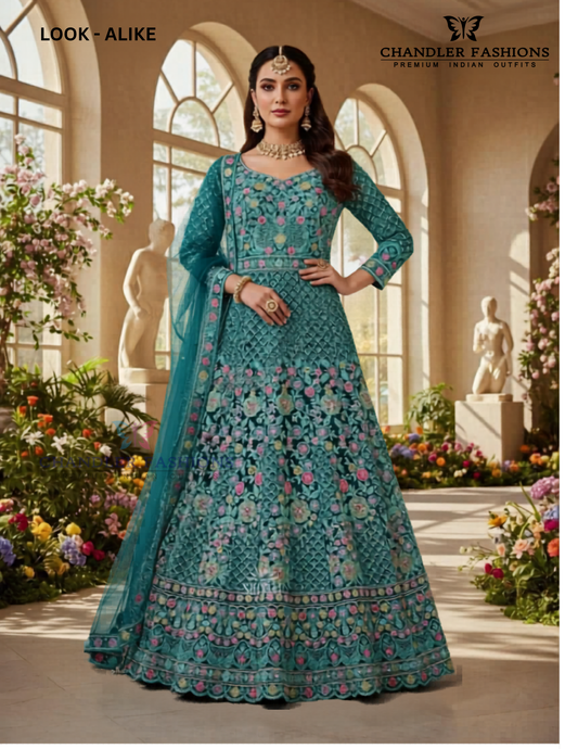 Gorgeous Teal Green Color Georgette With Embroidery And Sequins  Work Anarkali Gown