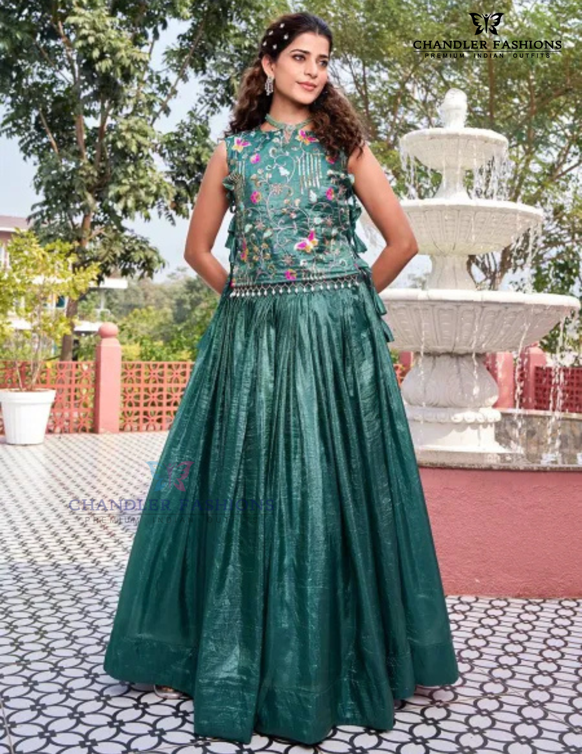 Beautiful Teal Green With Embroidery And Sequins Work Choli Set For Women