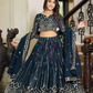 Beautiful Teal Blue Color Faux Georgette Sequins Work Lehenga Choli With Dupatta