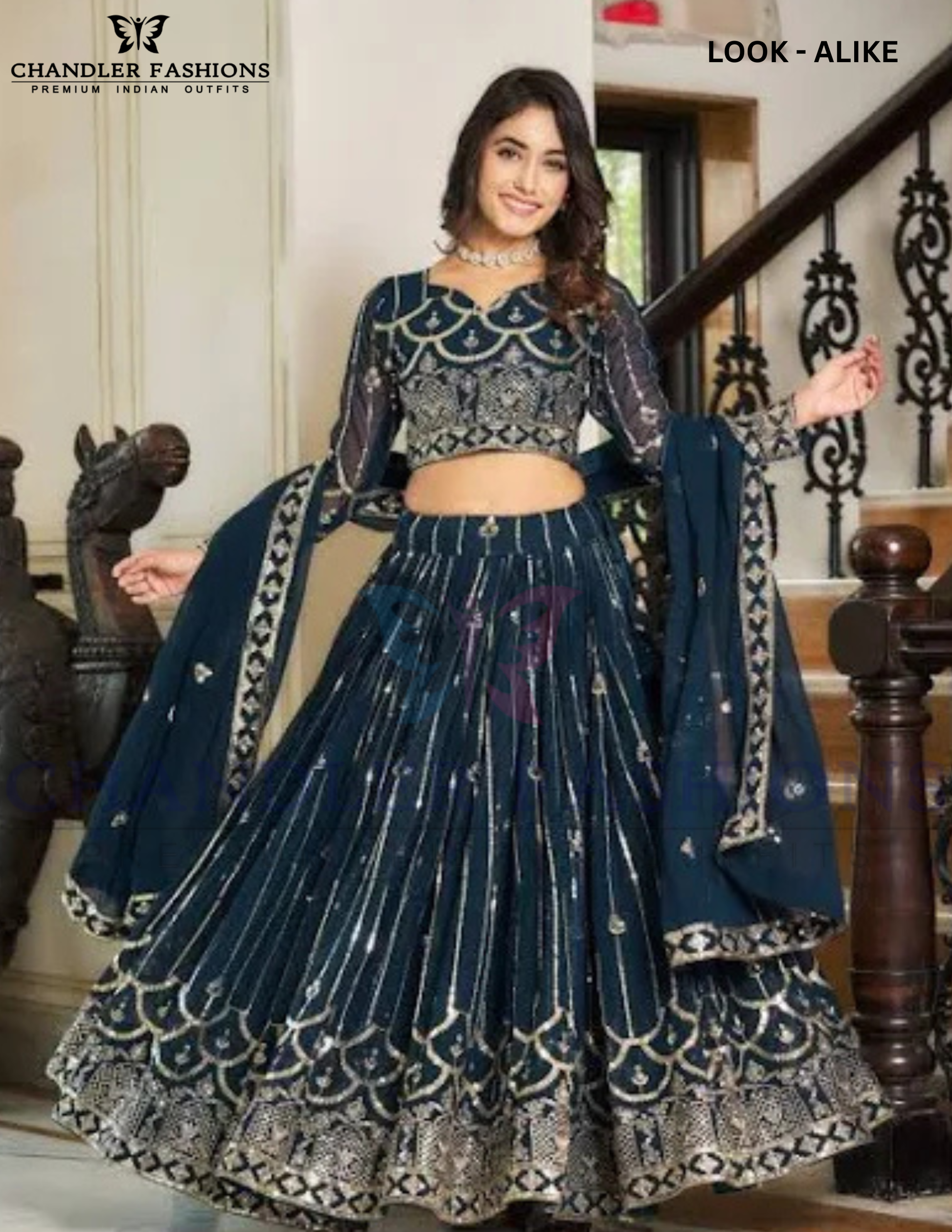 Beautiful Teal Blue Color Faux Georgette Sequins Work Lehenga Choli With Dupatta