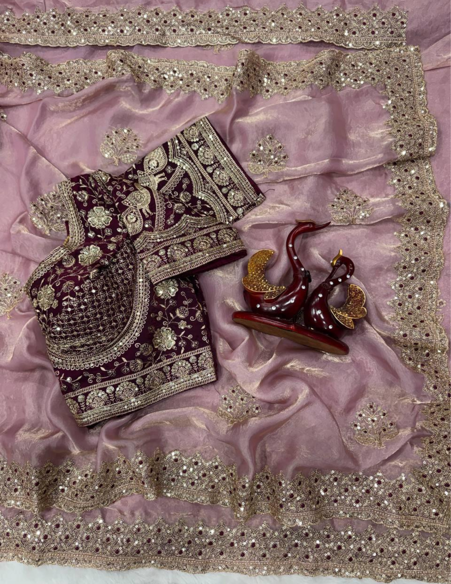 Gorgeous Light Pink Color Soft Space Silk With Sequins And Zari Embroidery Work Saree For Women