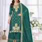 Beautiful Teal Green Color Chinon With Embroidery And Sequins Work Palazzo Suits With Dupatta