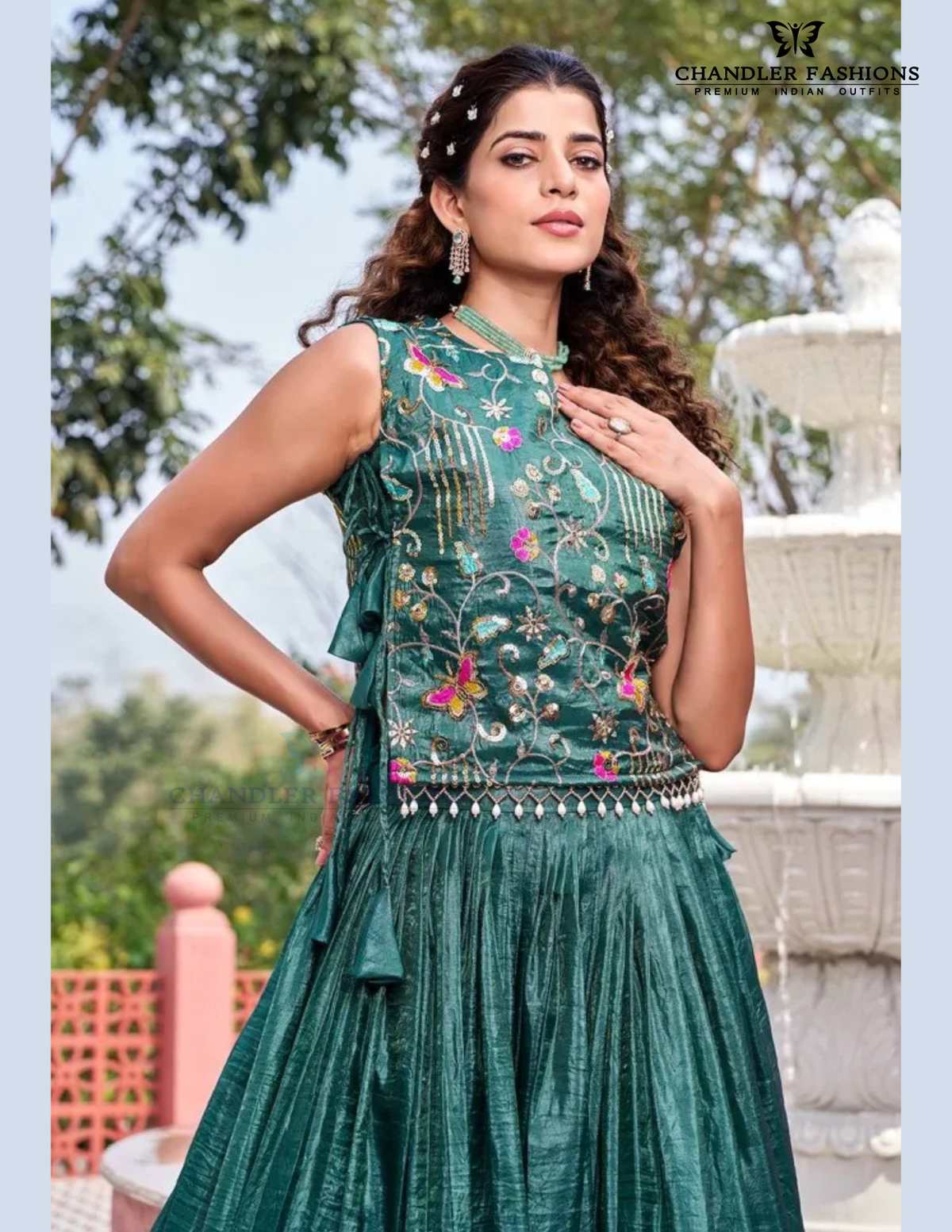 Teal Green Embroidery Work Choli Set In USA