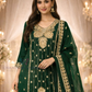 Bottle Green Color Chinon With Embroidery Work Palazzo Suits Near Me
