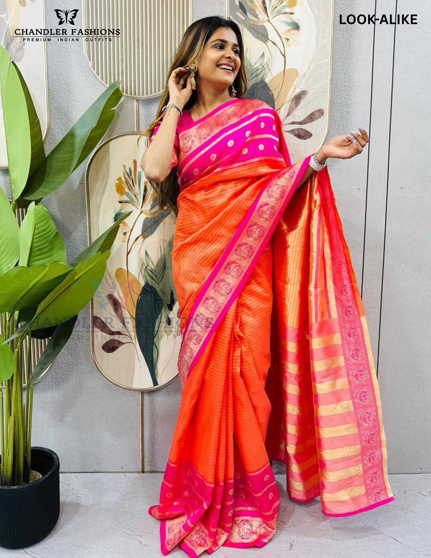 Pink And Orange Color Mysore Silk Ready To Wear Saree In USA