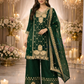 Amazing Bottle Green Color Chinon With Embroidery And Sequins Work Palazzo Suits With Dupatta
