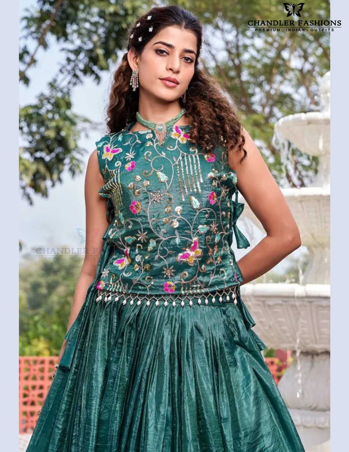 Beautiful Teal Green With Embroidery And Sequins Work Choli Set Near Me