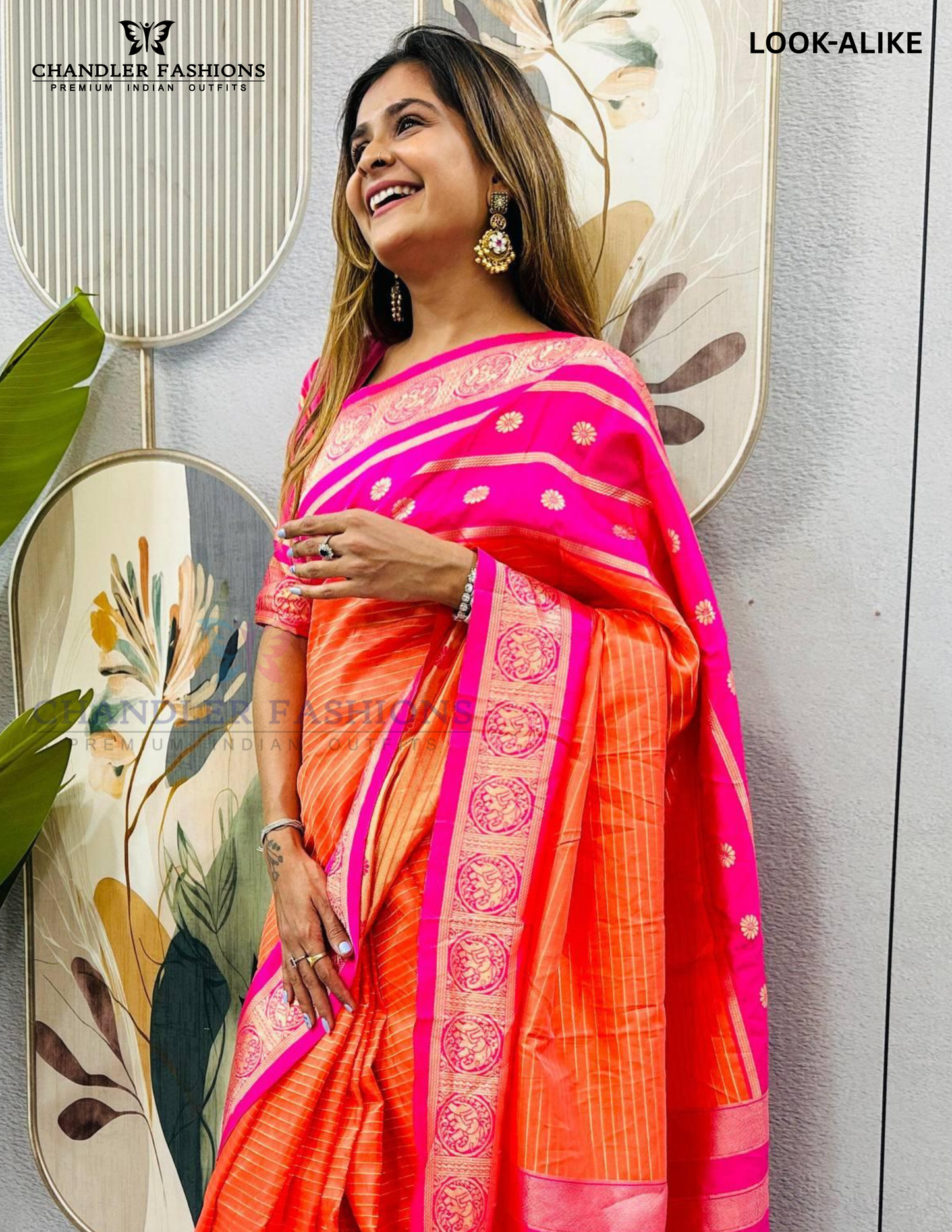 Pink And Orange Color Mysore Silk Ready To Wear Saree Near Me