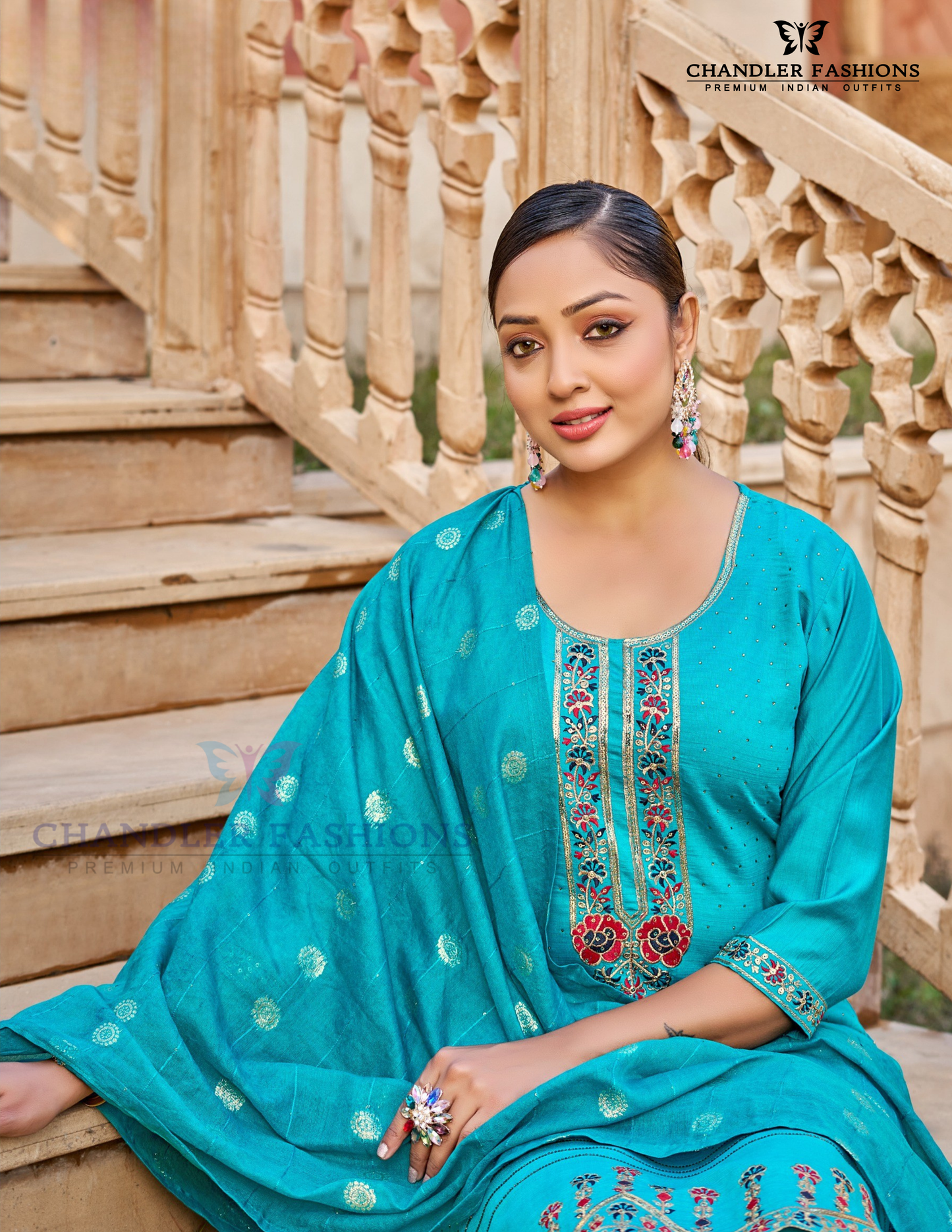 Sea Blue Color Embroidery And Sequins Work Salwar Suits Near Me