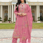 Attractive Pink Color Heavy Cotton With Embroidered Sequins Work Salwar Suits For Women