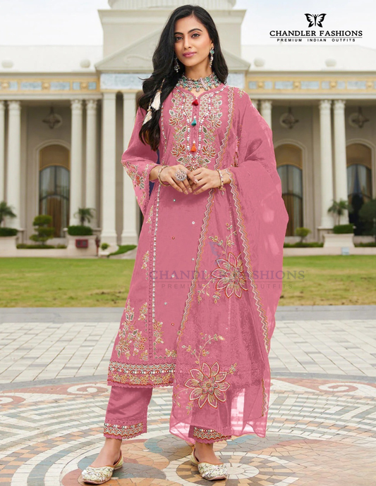 Attractive Pink Color Heavy Cotton With Embroidered Sequins Work Salwar Suits For Women