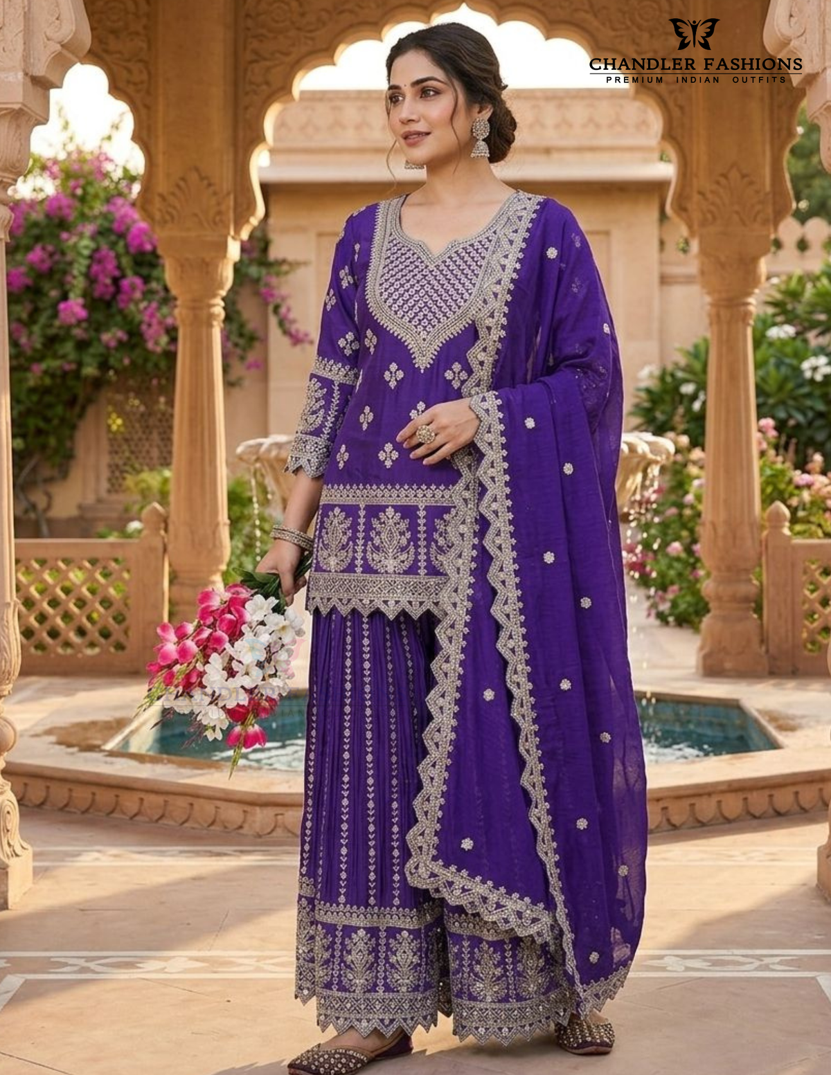 Purple Color Chinon Silk With Embroidery Work Sharara Suit In USA