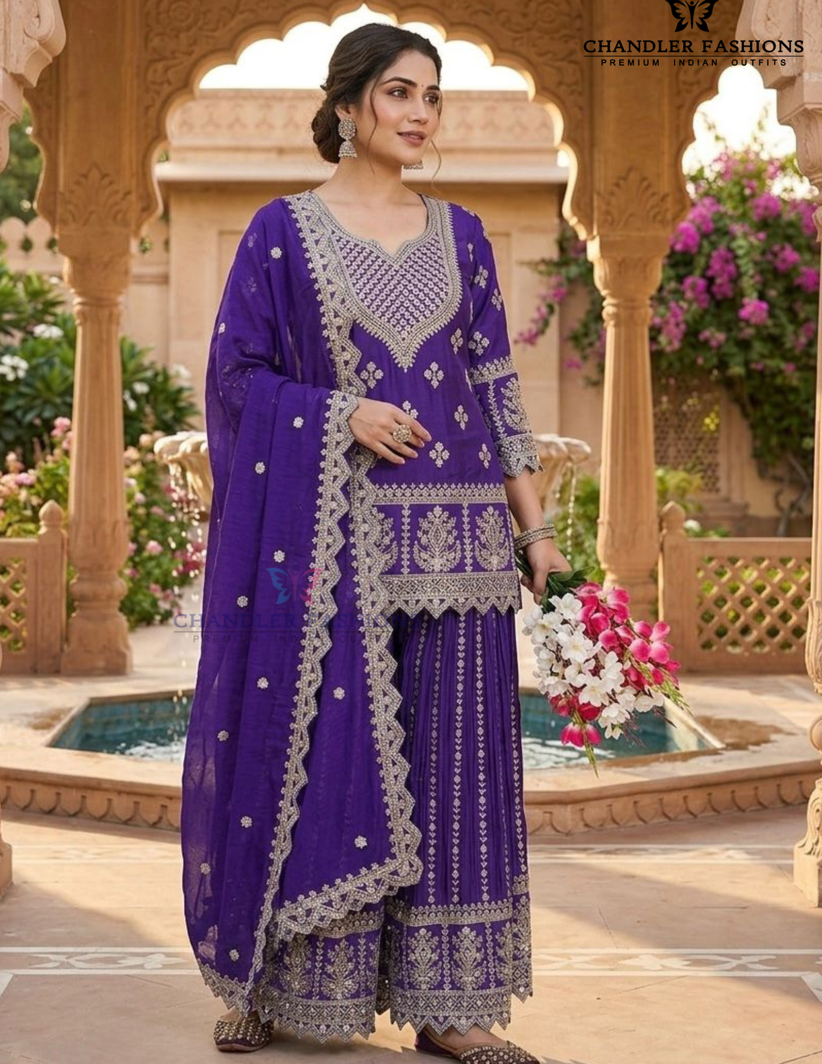 Purple Color Chinon Silk With Embroidery And Sequins Work Sharara Suit Near Me