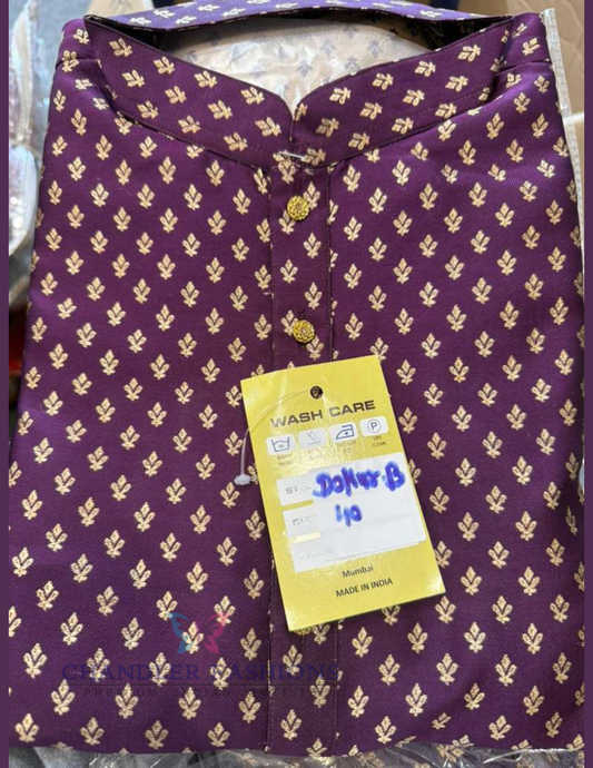 Elegant Purple Color Soft Silk Jacquard With Self Design Floral Motif Work Kurta Suits For Men