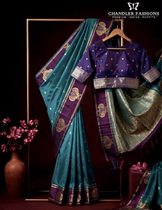 Amazing Teal Blue Color Soft Silk With Zari And Embroidery Work Saree For Women