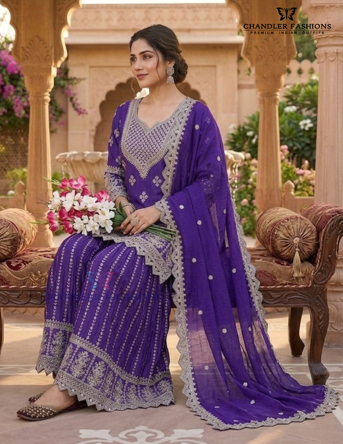  Purple Color Chinon Silk With Embroidery Work In Suncity