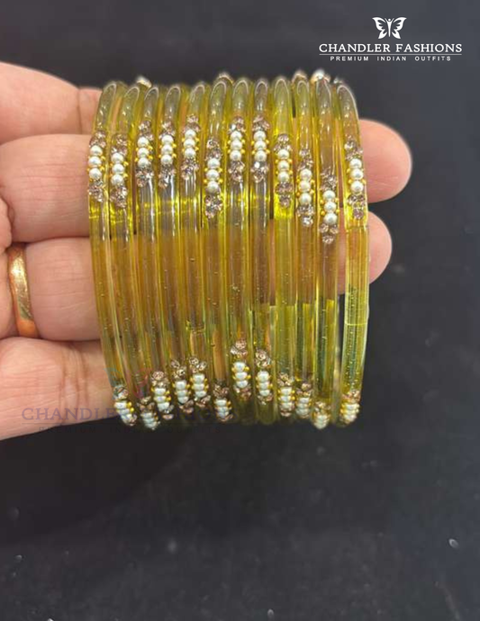 Fantastic Light Green Colored Glass Bangles For Women