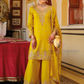 Gorgeous Yellow Color Chinon Embroidery Work Kurti Palazzo Pant With Dupatta
