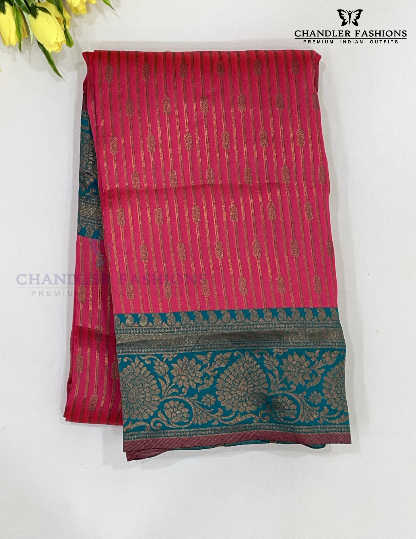 Stunning Pink Color With Rama Green Color Rich Pallu And Border Art Silk Saree For Women