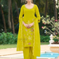 Gorgeous Lime Green Color Rayon With Sequins And Thread Work Salwar Suits With Dupatta