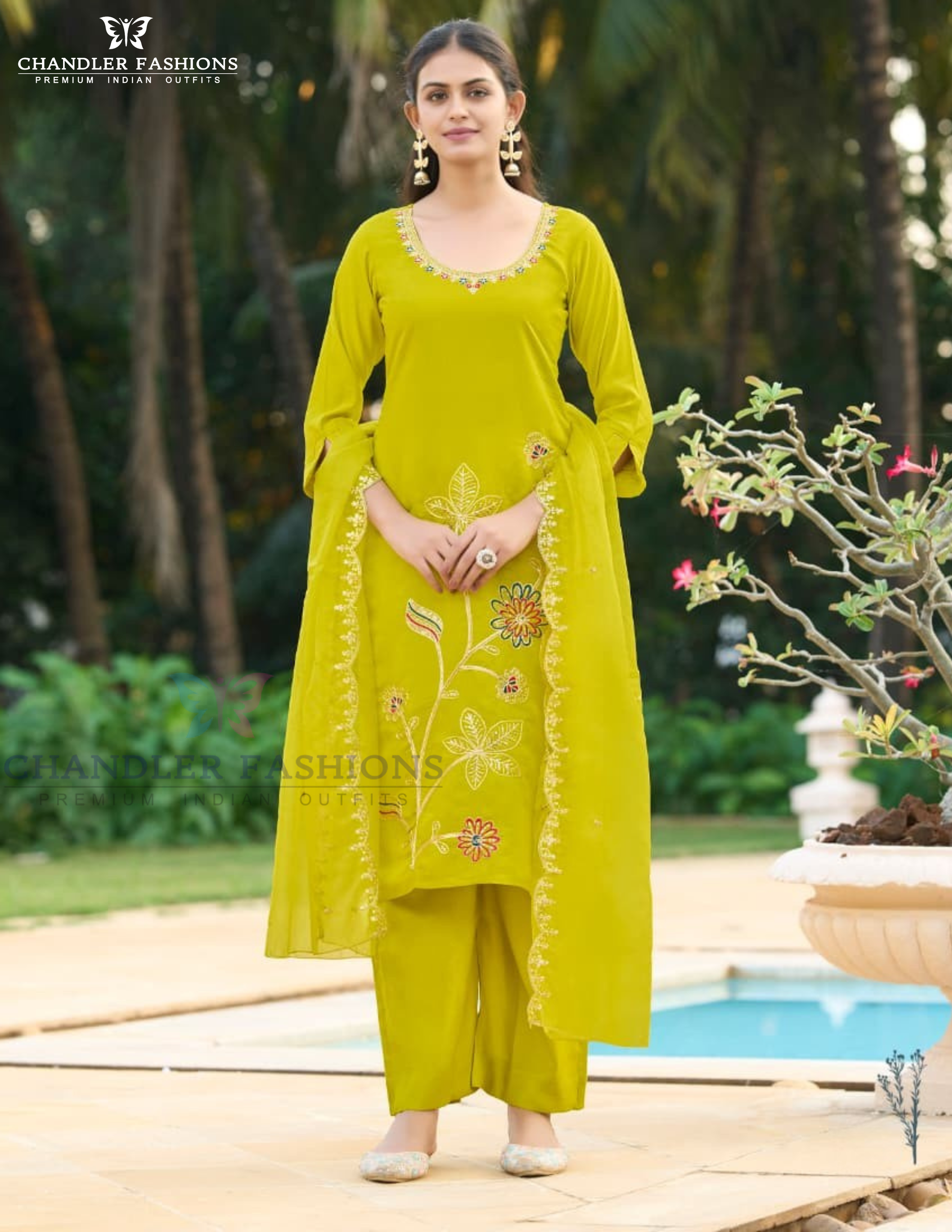 Gorgeous Lime Green Color Rayon With Sequins And Thread Work Salwar Suits With Dupatta