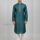 Marvelous Mandarin Collar Rama Green Color Zardozi Hand Work Brocade Kurta With Pajama