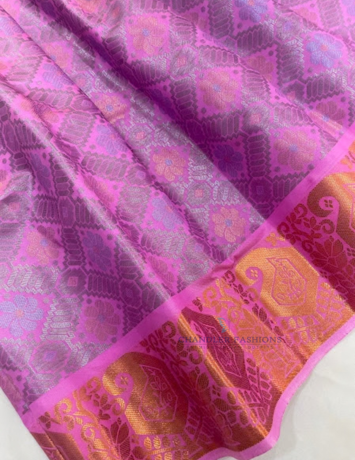 Green And Pink Color Silk Langa Set In Surprise