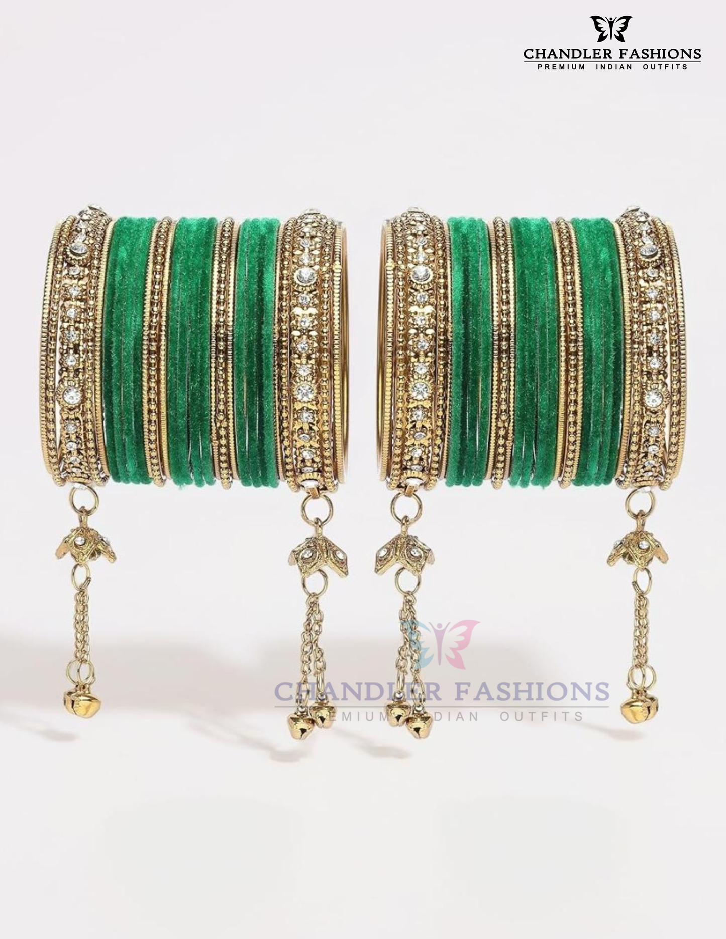 Captivating Green Color Jhumka With Stones And Beads Design Metal Bangles For Women