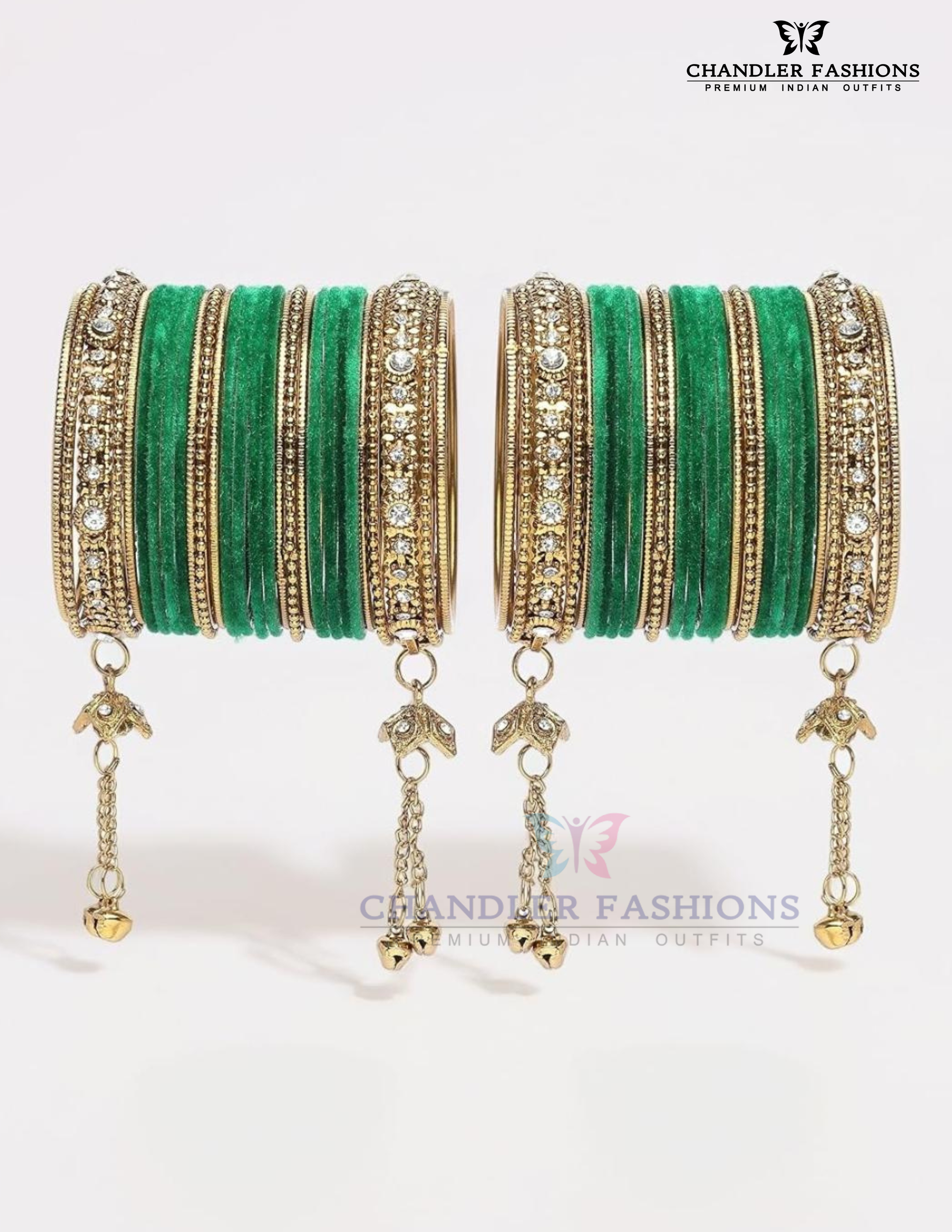 Captivating Green Color Jhumka With Stones And Beads Design Metal Bangles For Women