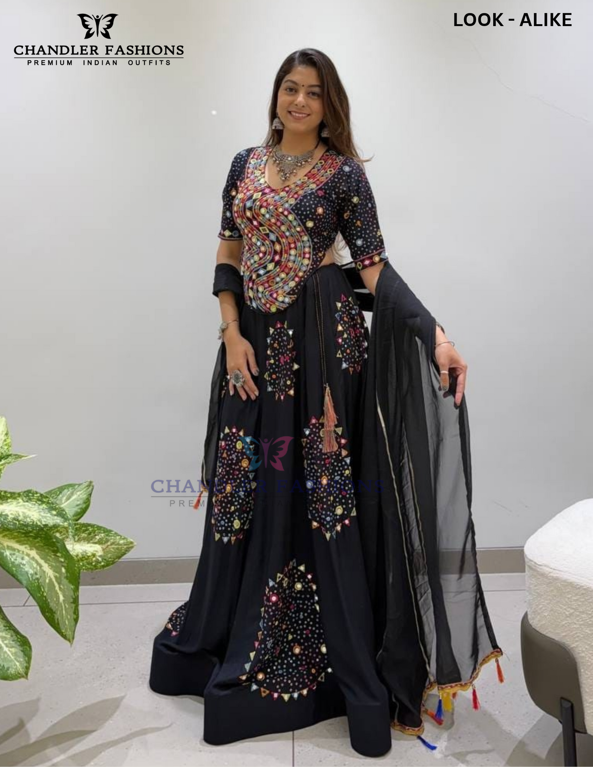 Stunning Black Color Rayon With Real Mirror Embroidry Work Chaniya Choli For Women