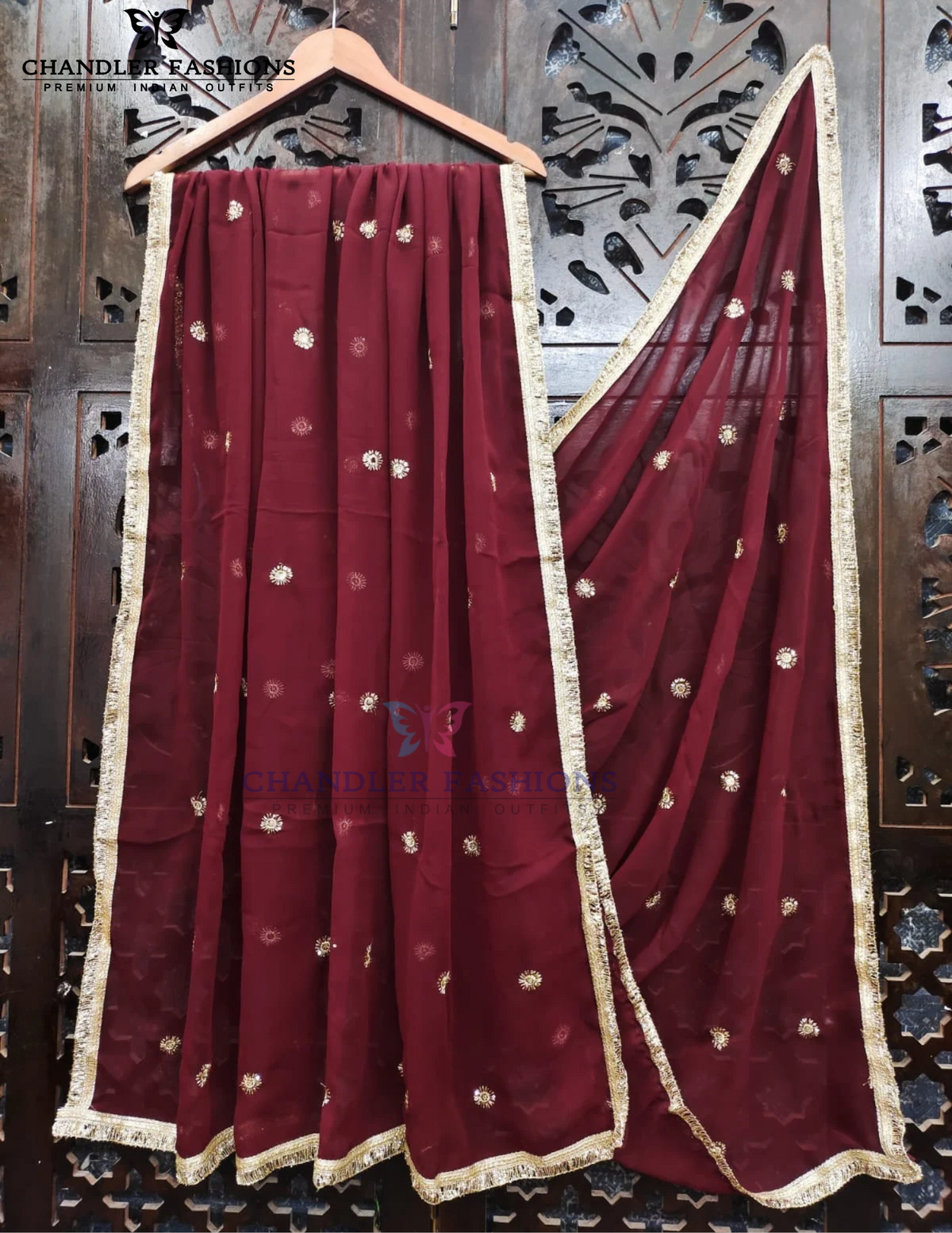 Wonderful Maroon Color Georgette With Embroidery Work Dupatta For Women