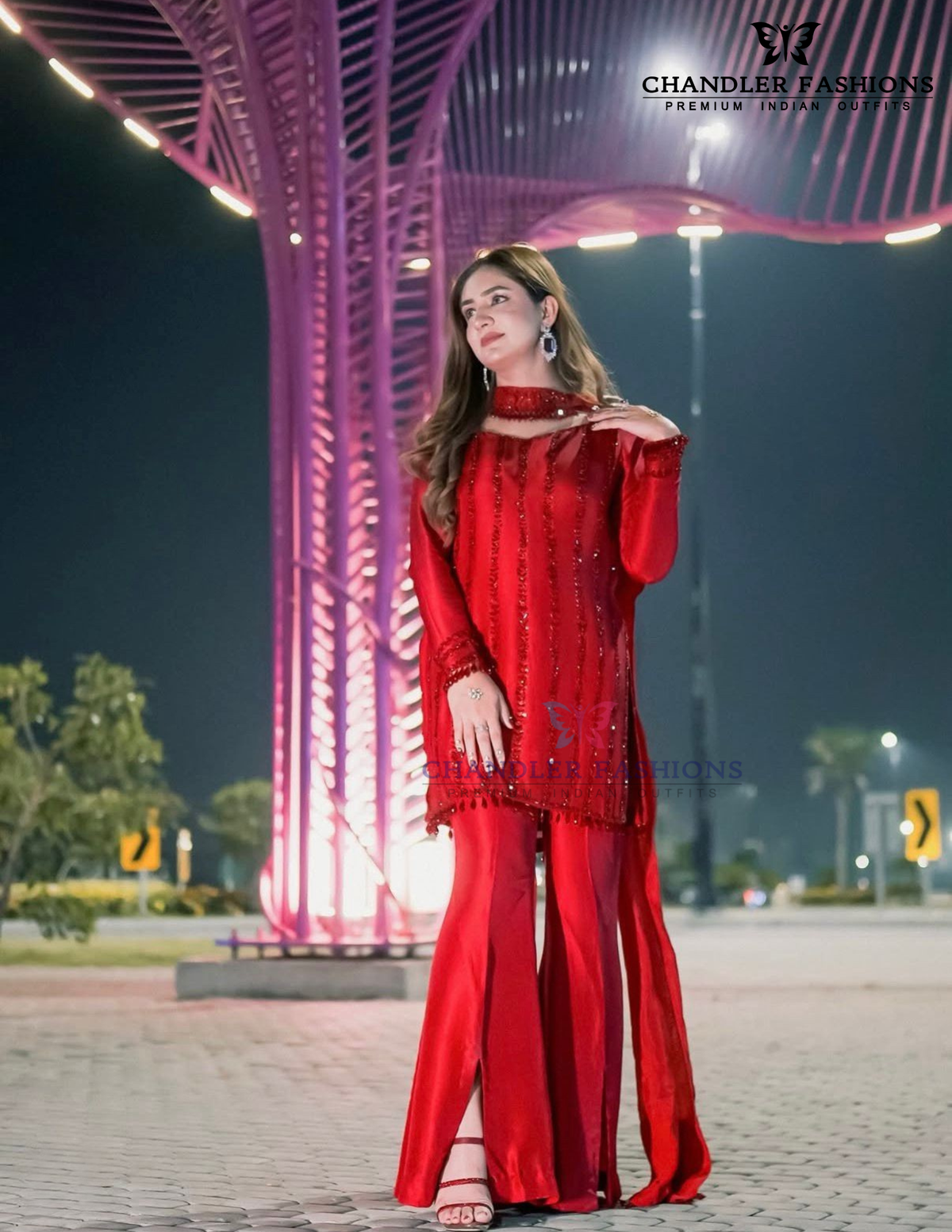 Red Color Rangoli Silk And Palazzo Suit Embroidery Work And Matching Dupatta In USA