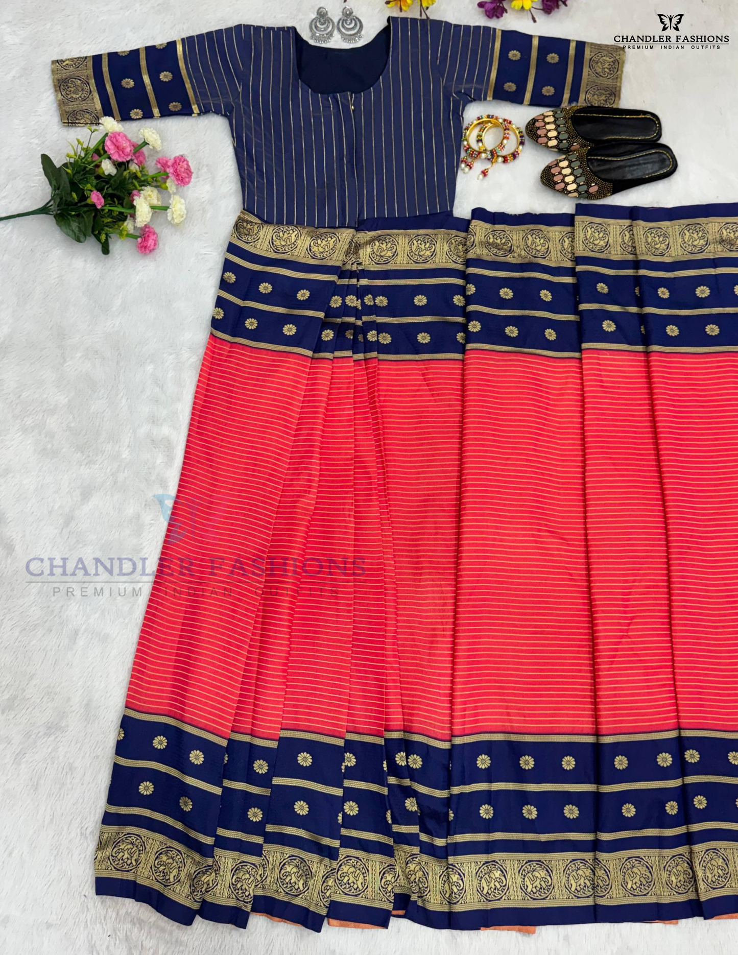Blue And Orange Color Ready To Wear Saree In Gilbert