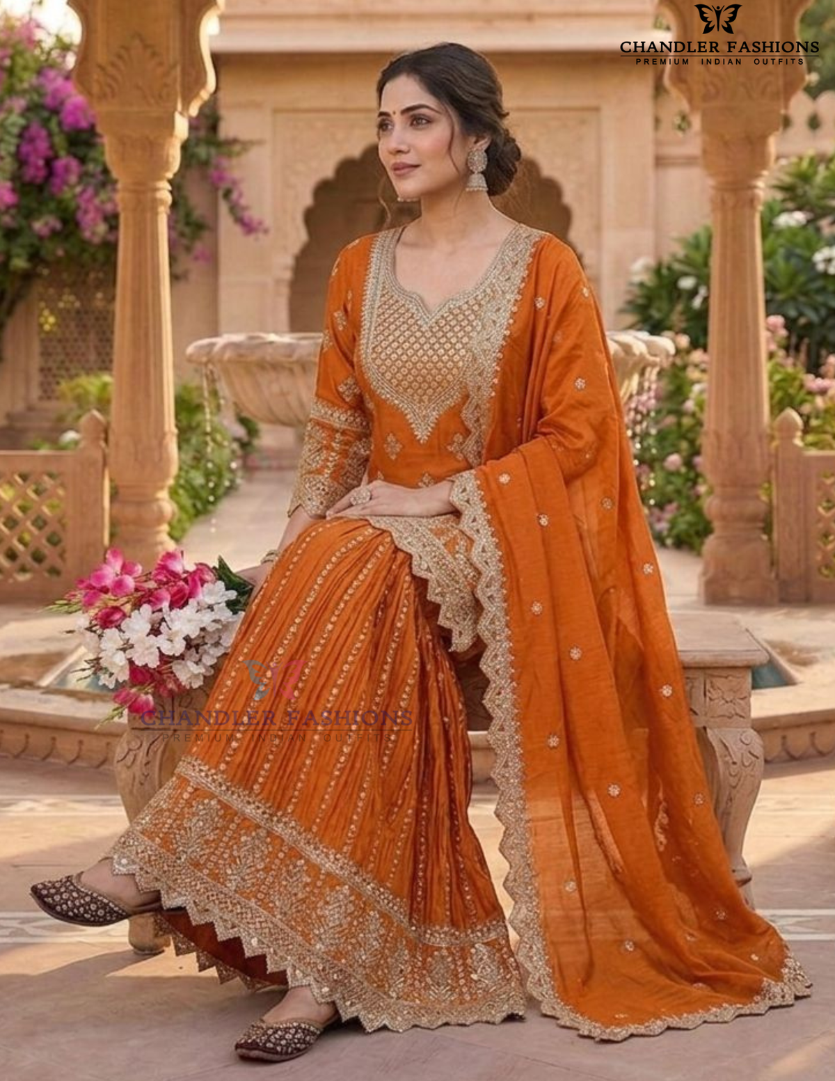 Orange Color With Sequins Work Sharara Suit In Suncity