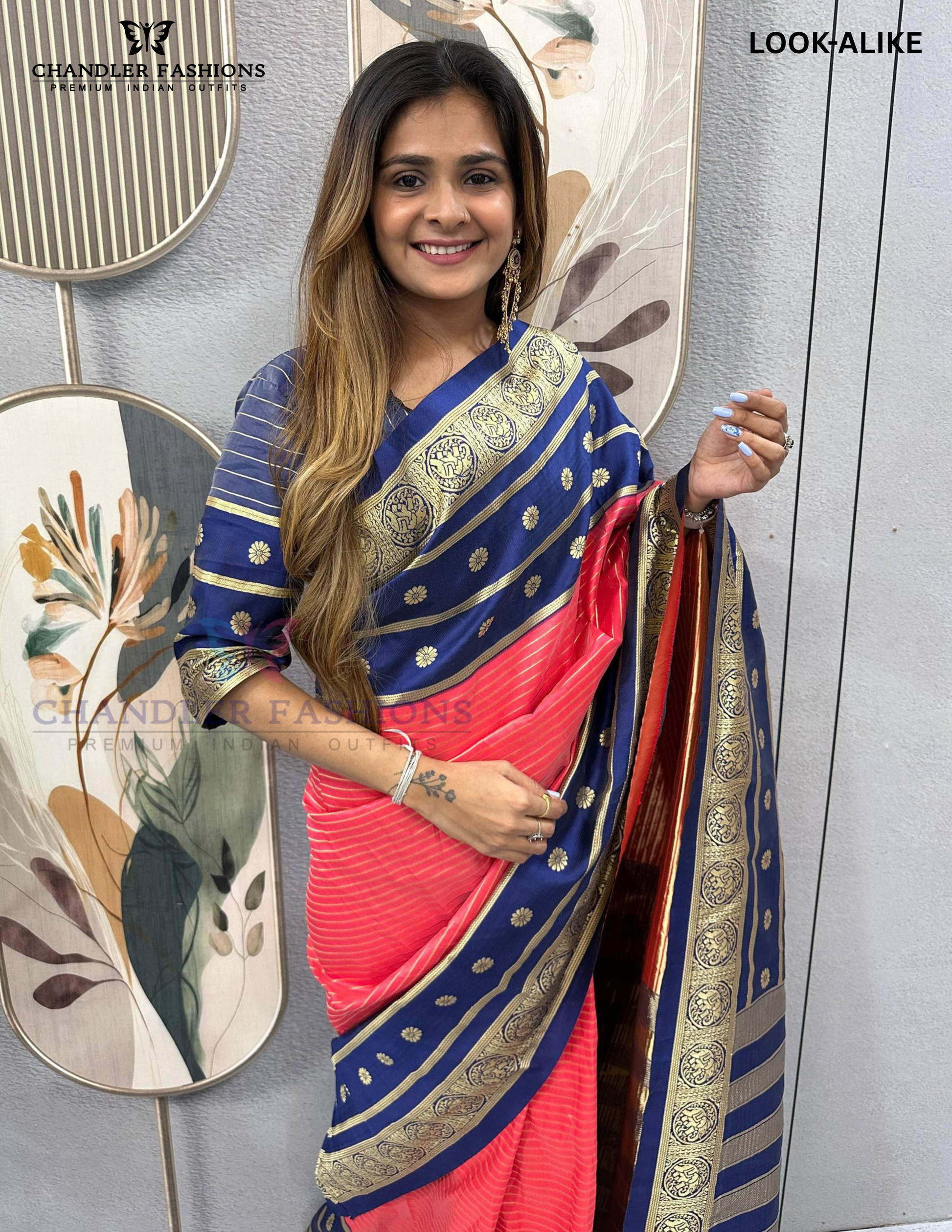 Blue And Orange Color Mysore Silk Ready To Wear Saree Near Me