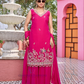 Amazing Pink Color Georgette Palazzo Suit With Embroidery Work And Fancy Lace Work