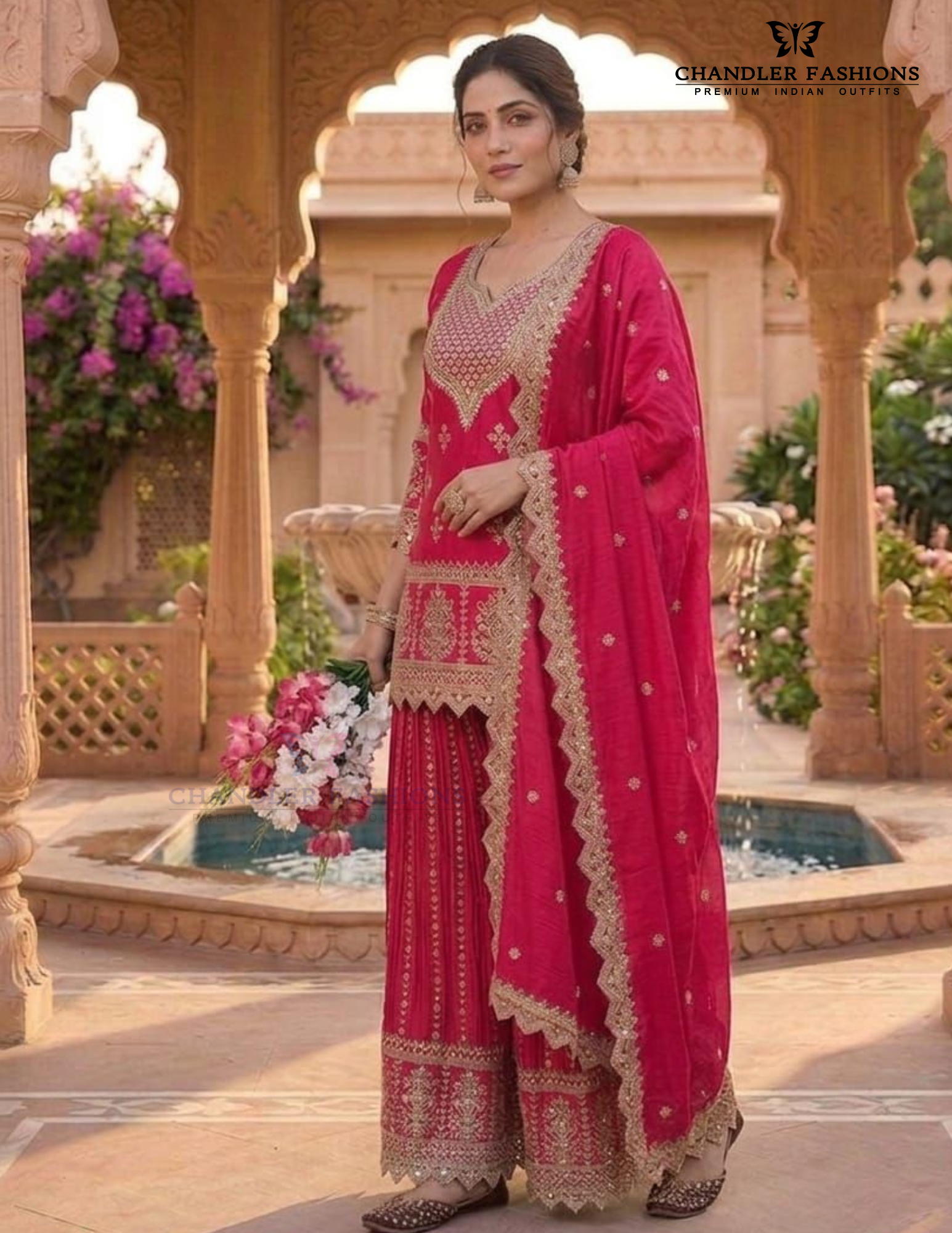Pink Color Chinon Silk With Embroidery Work Sharara Suit In USA